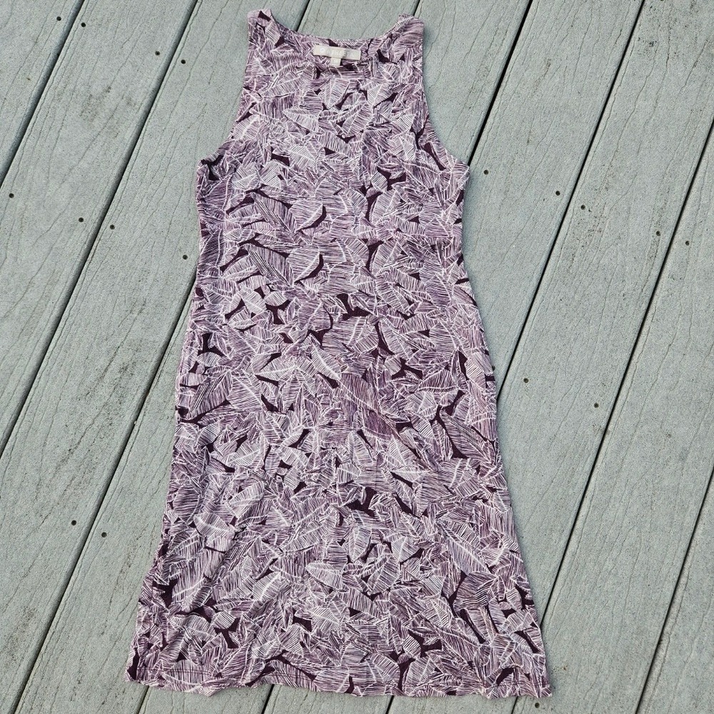 Athleta Santorini High Neck Dress Purple White Leaf Print Sleeveless XS
